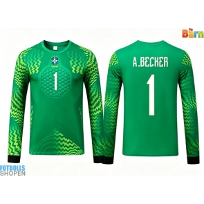 Billiga Brasilien Alisson Becker #1 Målvakt Bortatröja Barn VM 2026 Långärmad (+ Korta byxor)